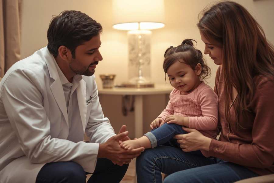 Visita de una niña en podología infantil
