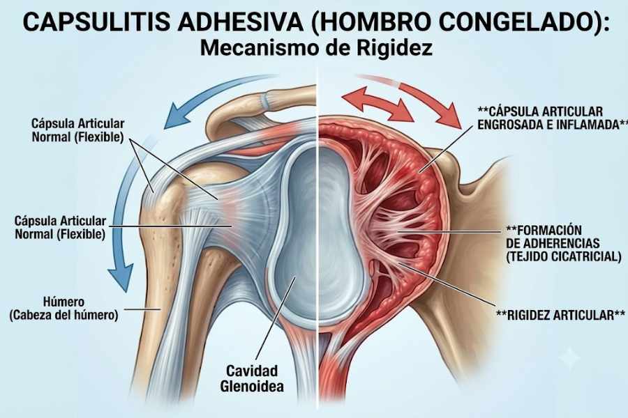 Imagen interior del hombro congelado o capsulitis.
